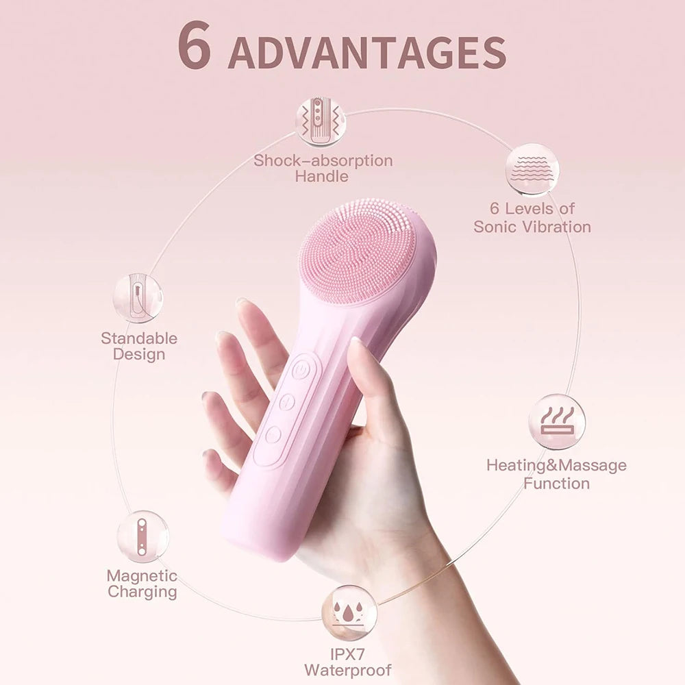 Cepillo Facial Sónico Recargable Impermeable - Exfoliante Vibratorio para Limpieza Profunda